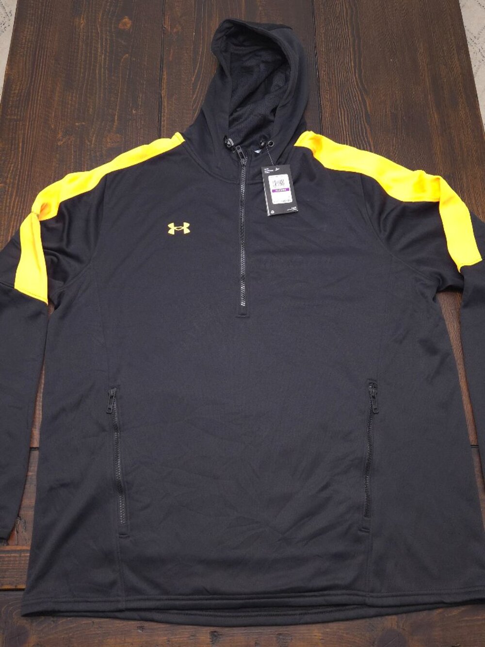 NWT Under Armour Men 2XL Storm Armour Fleece 1/2 Zip Hoodie Black Yellow Flaw